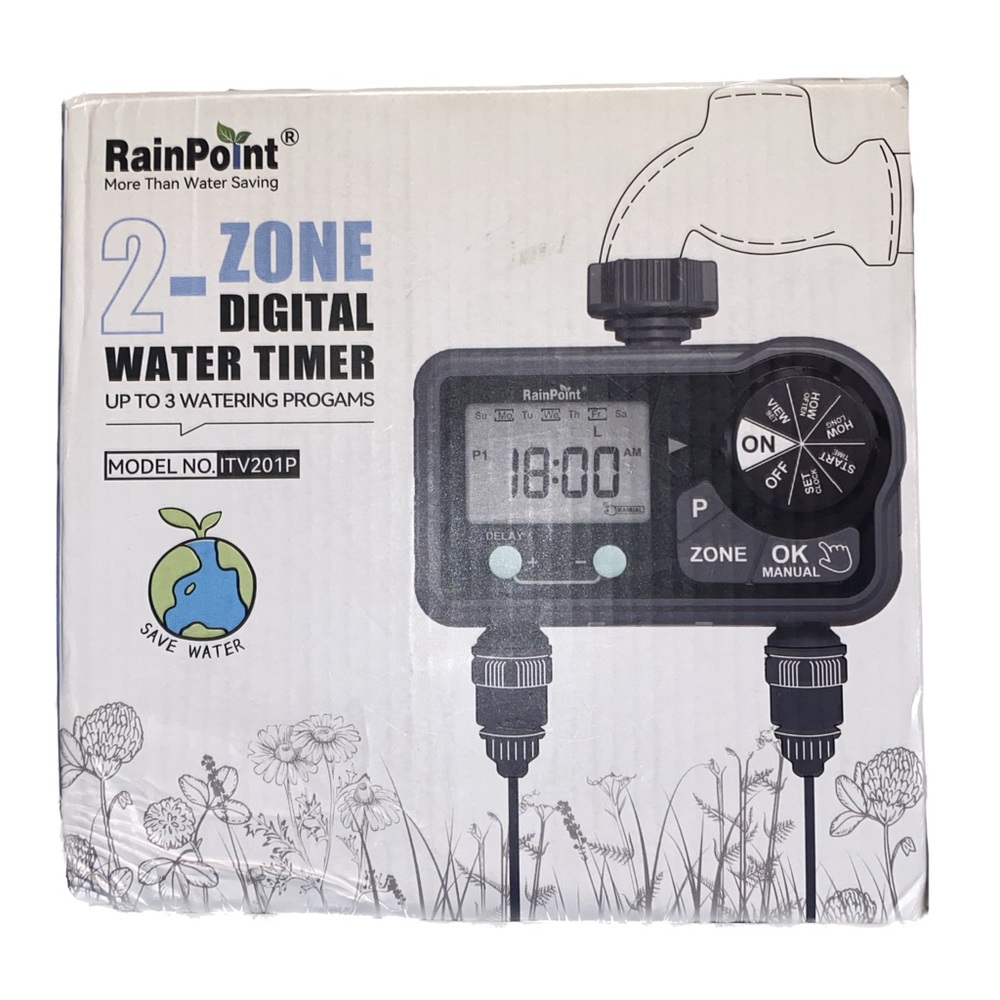 Rainpoint Programmable Digital Sprinkler Water Timer 2-Zone 2-Outlet ITV201P